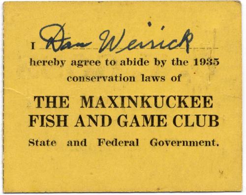 Dan Weirick 1935 Maxinkuckee Fish and Game Club Membership Card 01